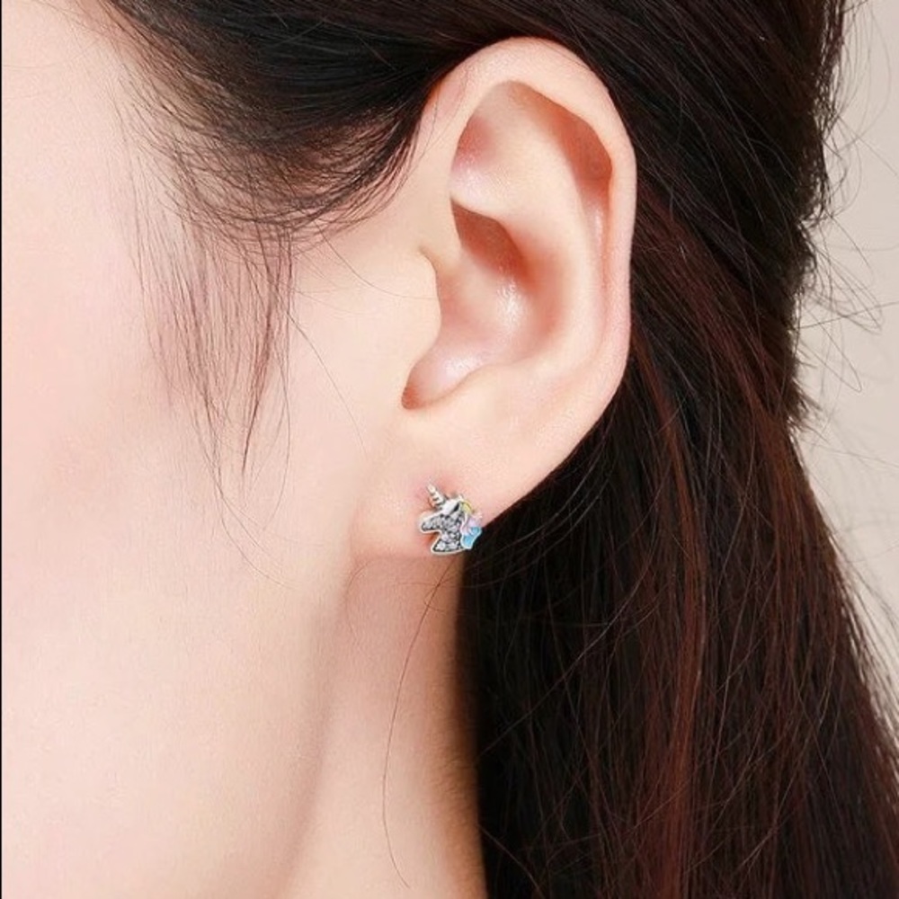 .925 Sterling Silver CZ Unicorn Earrings - Picture 4 of 4